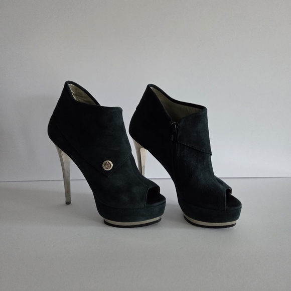Luciano Carvari Elegant Dark Green Suede Peep-Toe Heels 5 in.sz.35 (5) - Picture 1 of 10